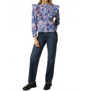 NEW OLIVACEOUS floral ruffled button down top in purple